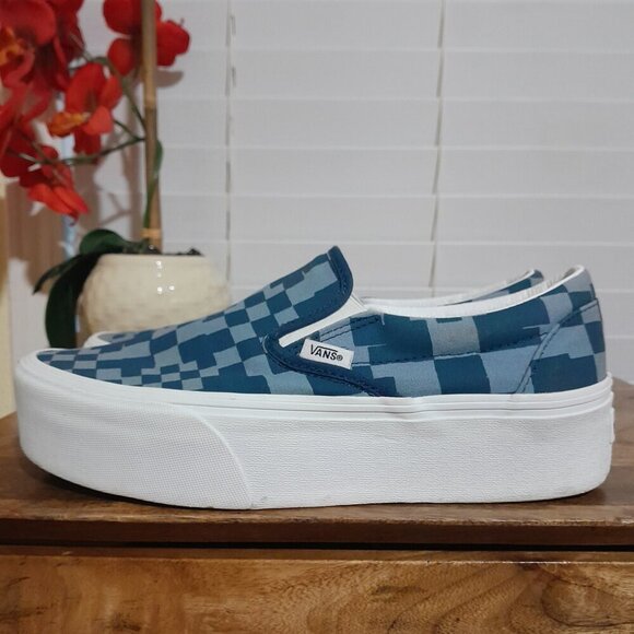 SOLD🔶️🔶️🔶️🔶️unisex Vans stacked blue checkerboard slip on shoes M(8.5) W(10) - Picture 2 of 11